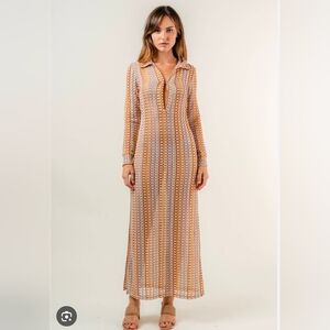 Elegant Long Sleeve Patterned Crochet Dress No Sz Tag Ptp 19" Resting